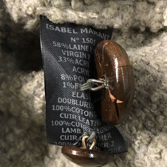 Isabel Marant Taupe Boucle Tweed Woven Snap Button Leather Trim Coat Jacket 0 - Picture 16 of 16